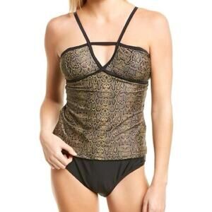 Nicole Miller Studio Strappy Cutout Snake Print Tankini Swim Top